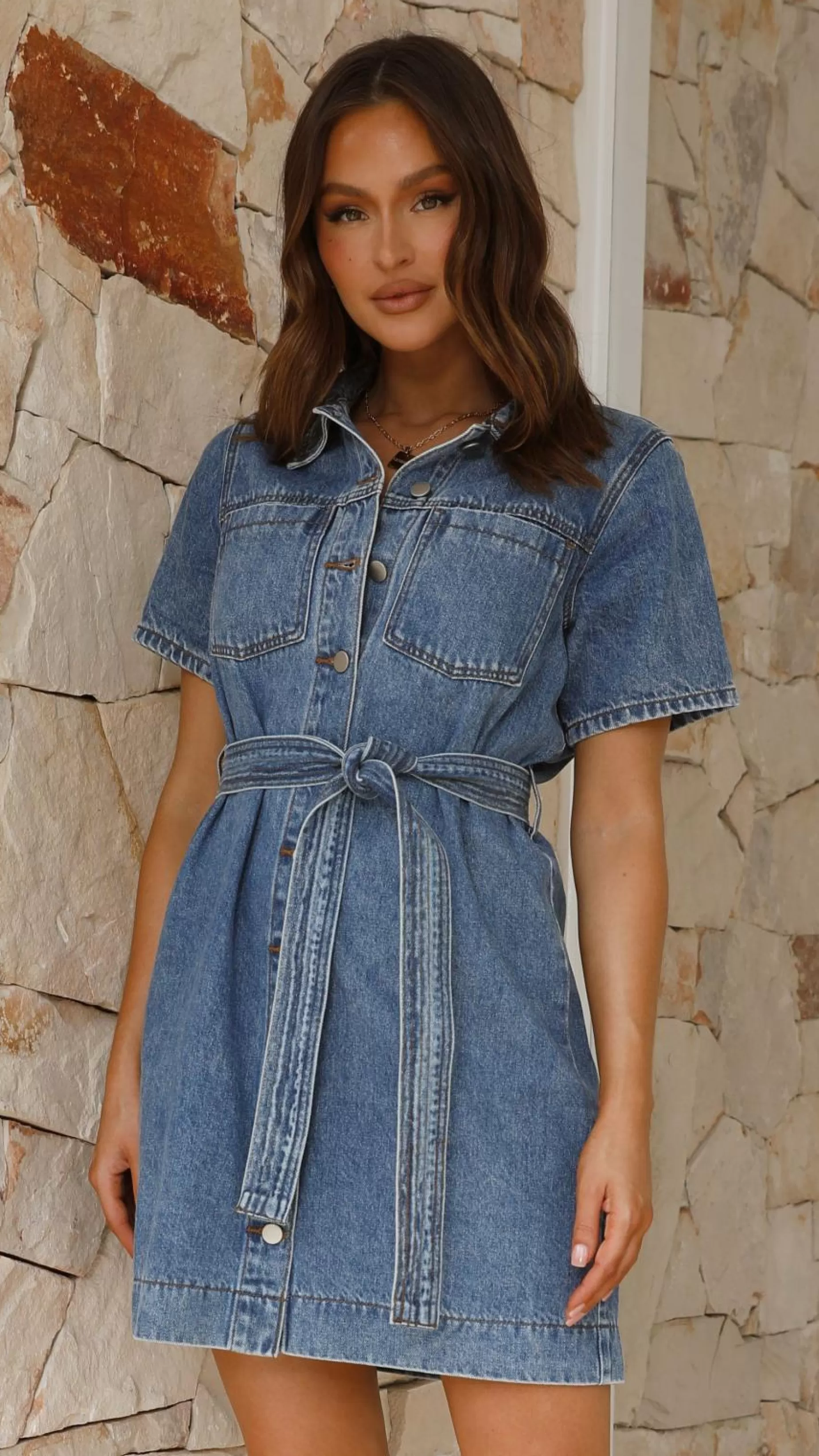 Achaia Denim Button Up Mini Dress - | Billy J Outlet