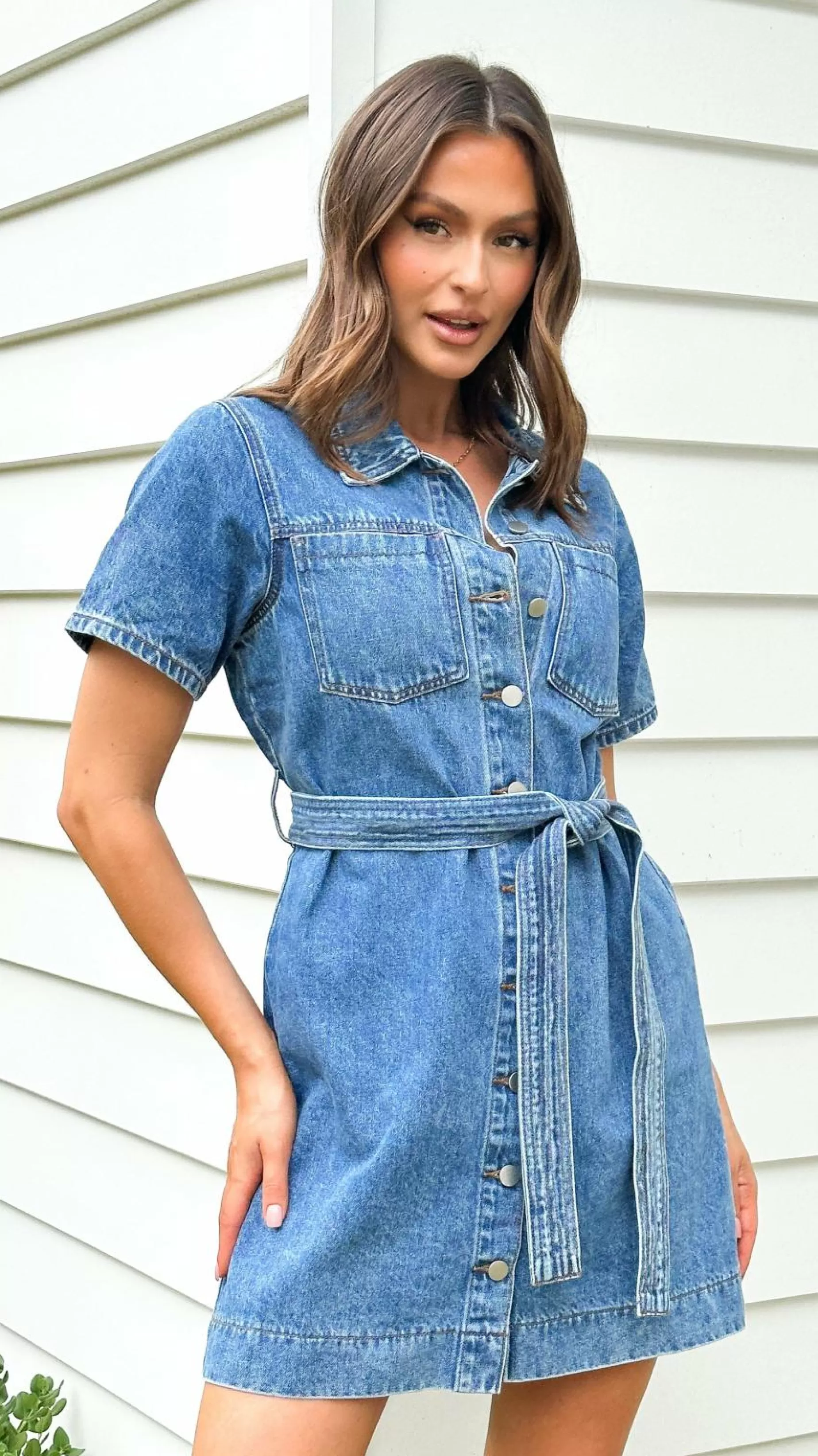 Achaia Denim Button Up Mini Dress - | Billy J Outlet