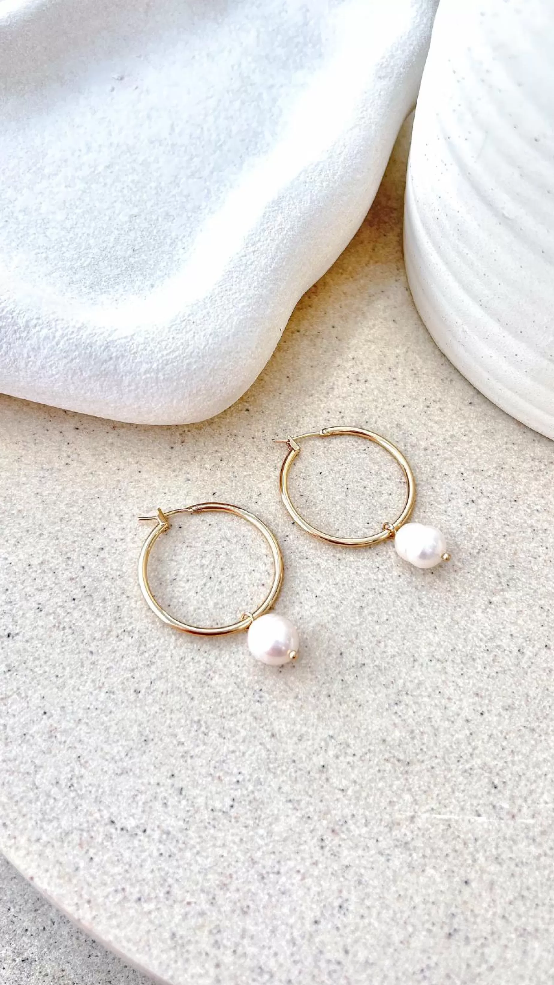 Freshwater Pearl Drop Midi Hoops - | Billy J Discount