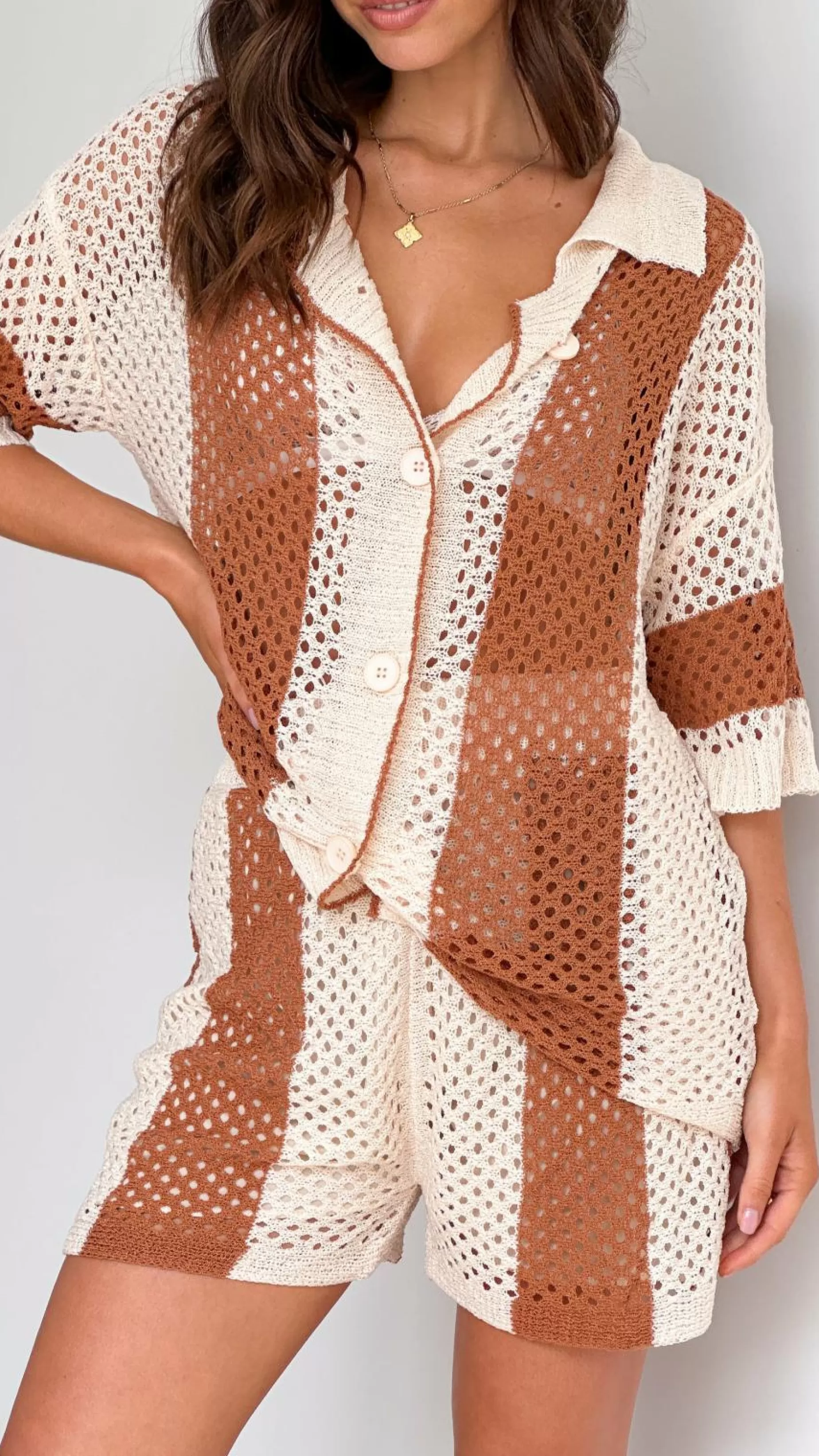 Kadri Knit Button Up Shirt And Shorts Set - | Billy J New