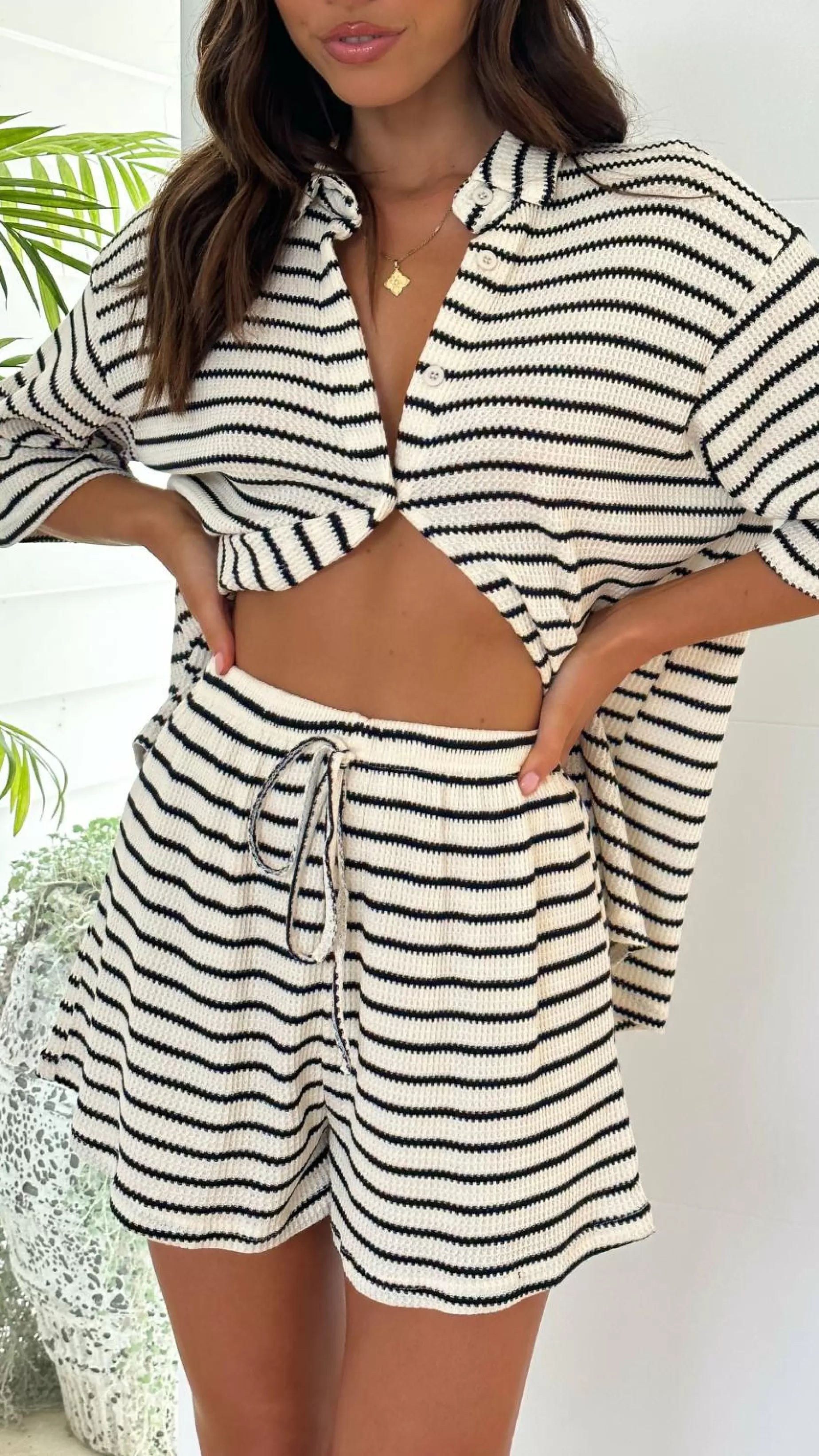 Lacole Button Up Shirt And Shorts Set - | Billy J Store