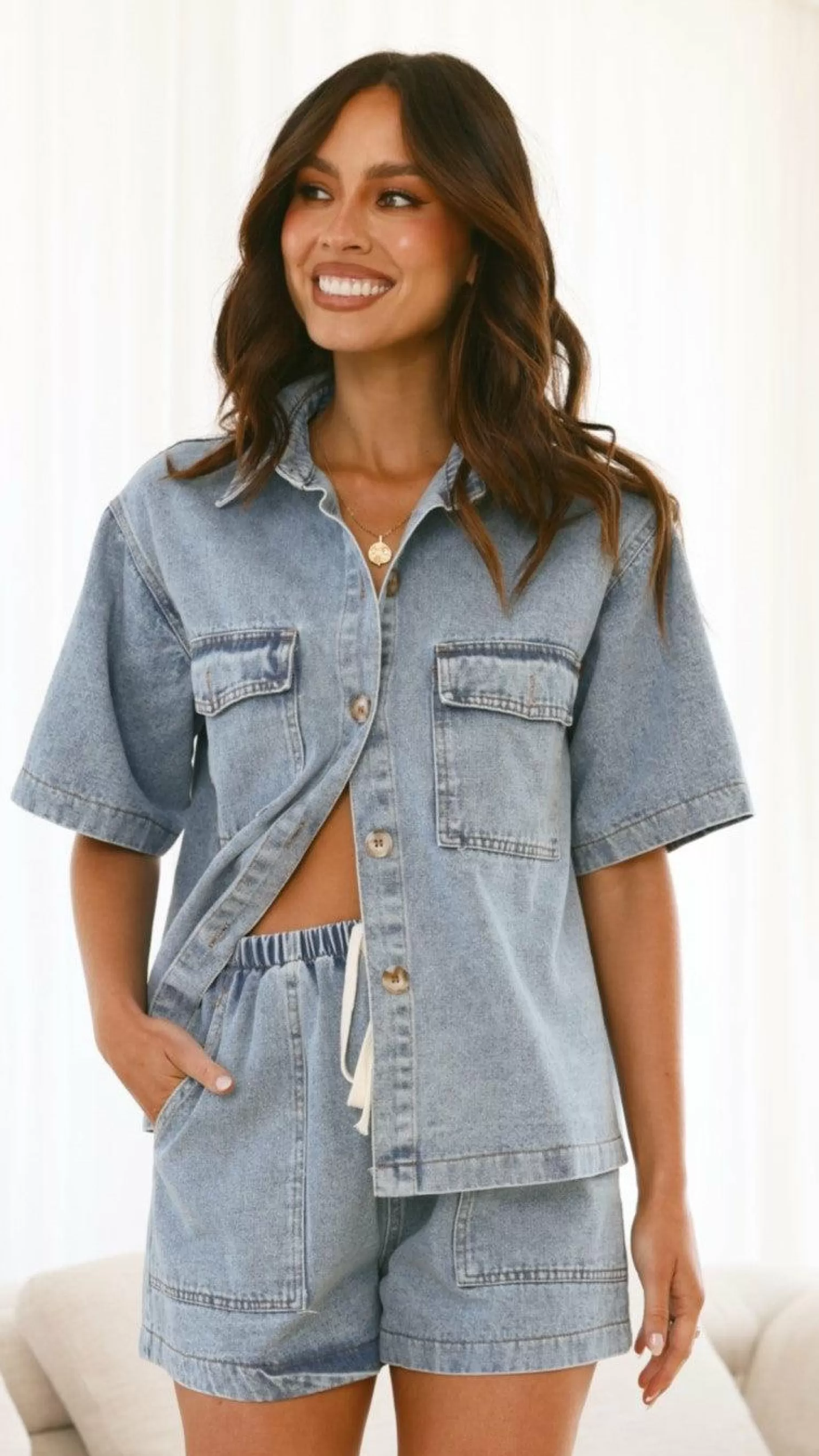 Loretta Button Up And Shorts Set - | Billy J Shop