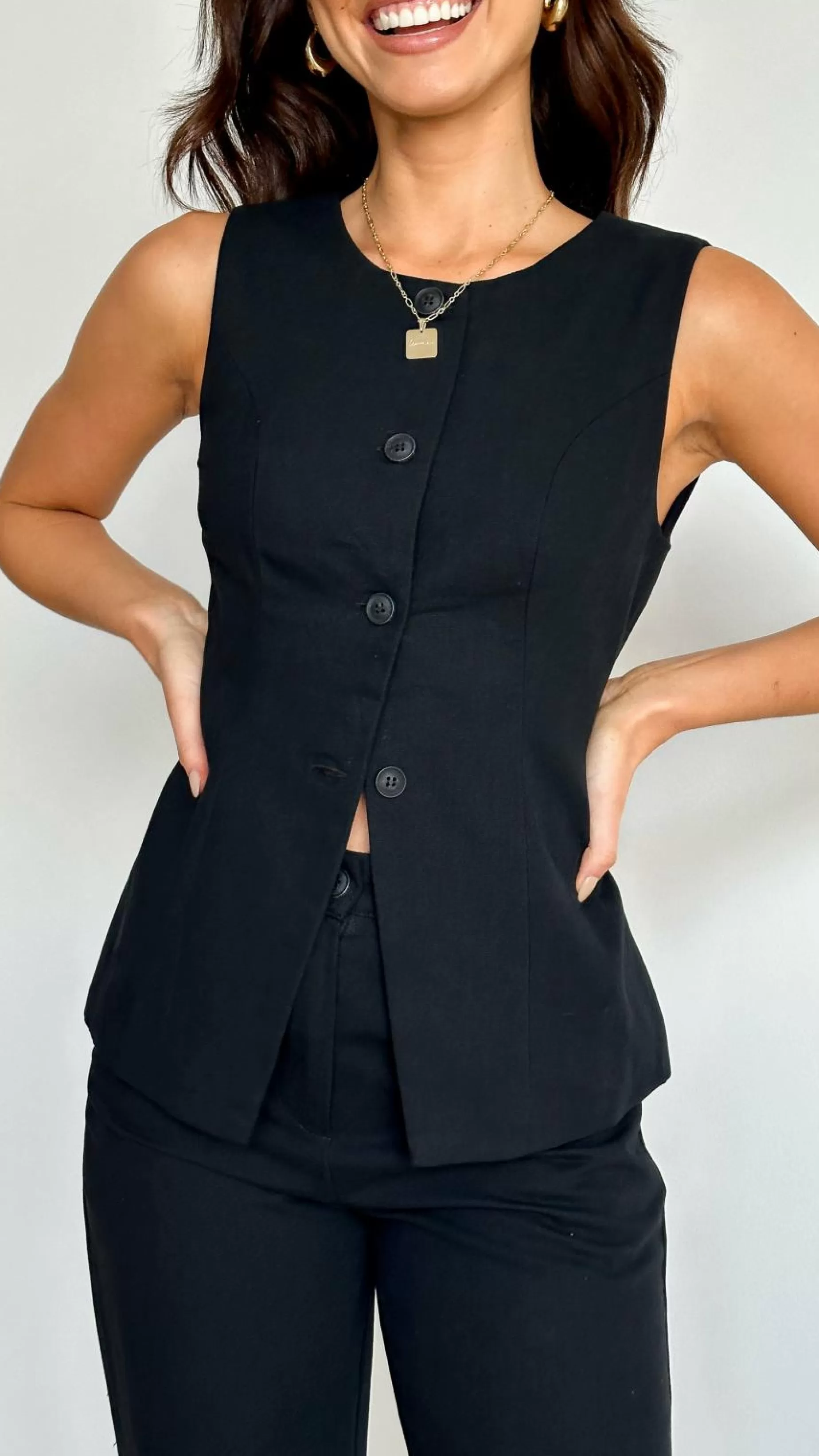 Louella Button Up Vest - | Billy J Flash Sale