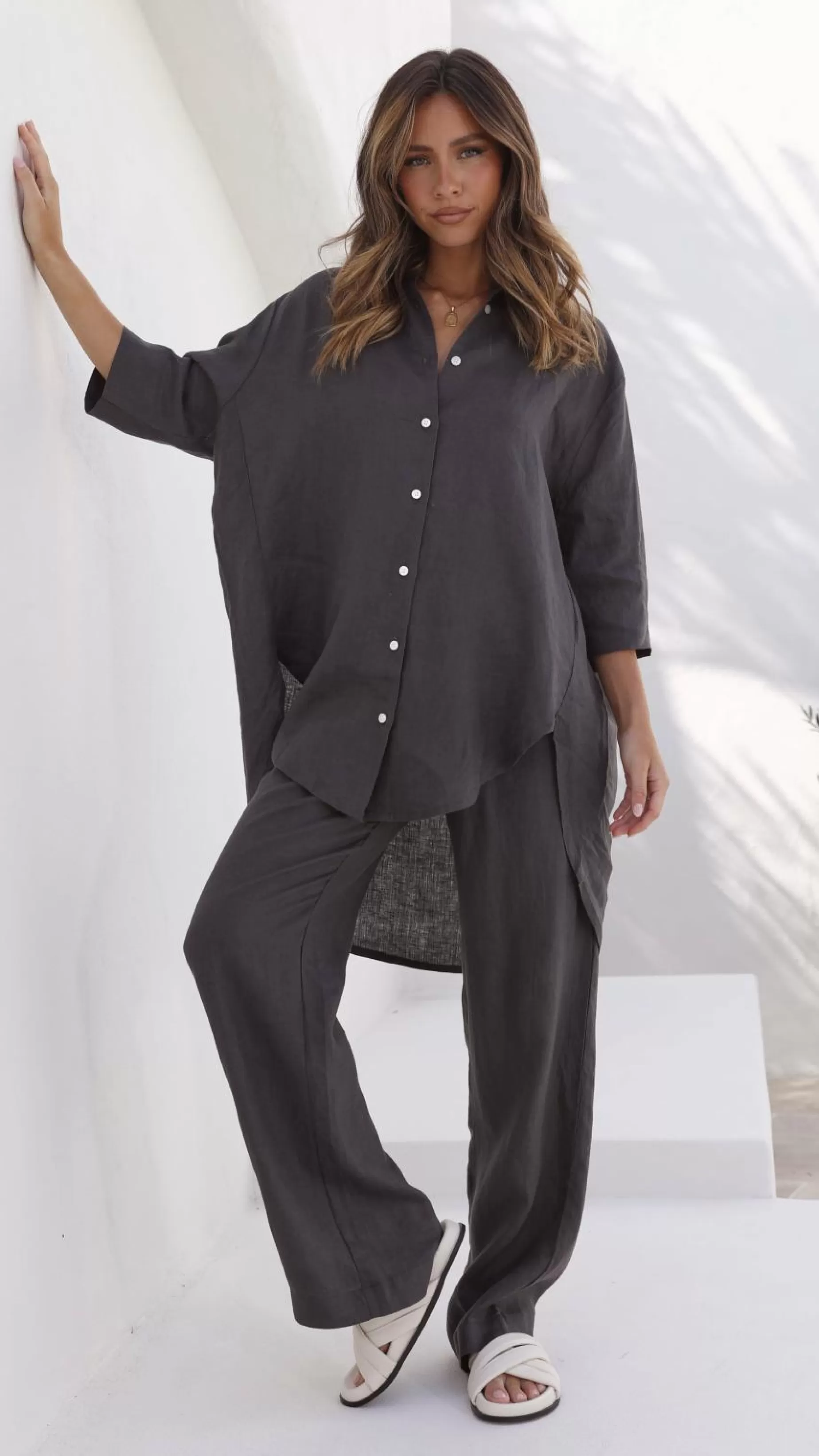 Lounge Linen Longline Shirt - | Billy J Discount