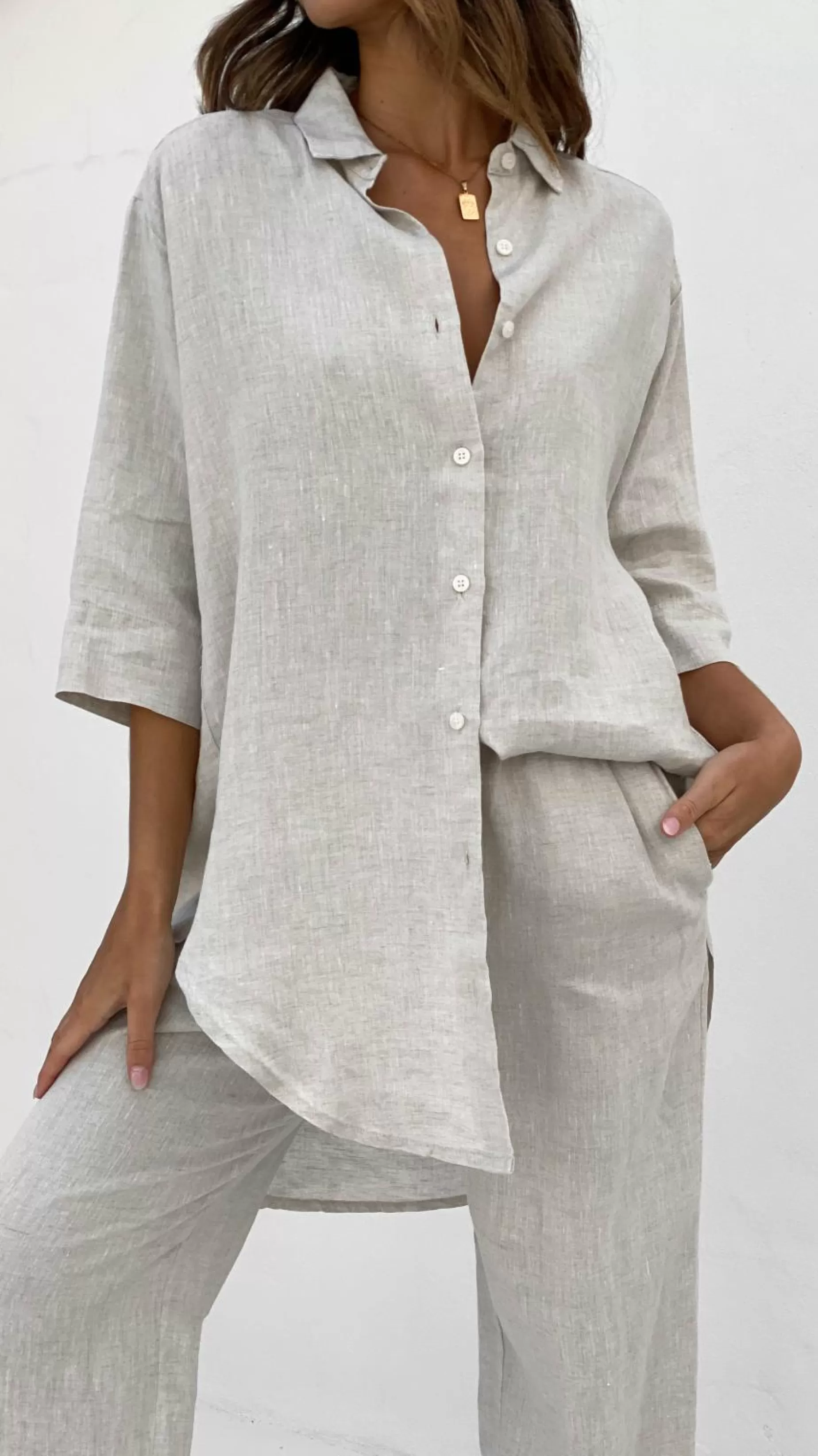 Lounge Linen Longline Shirt - | Billy J Flash Sale