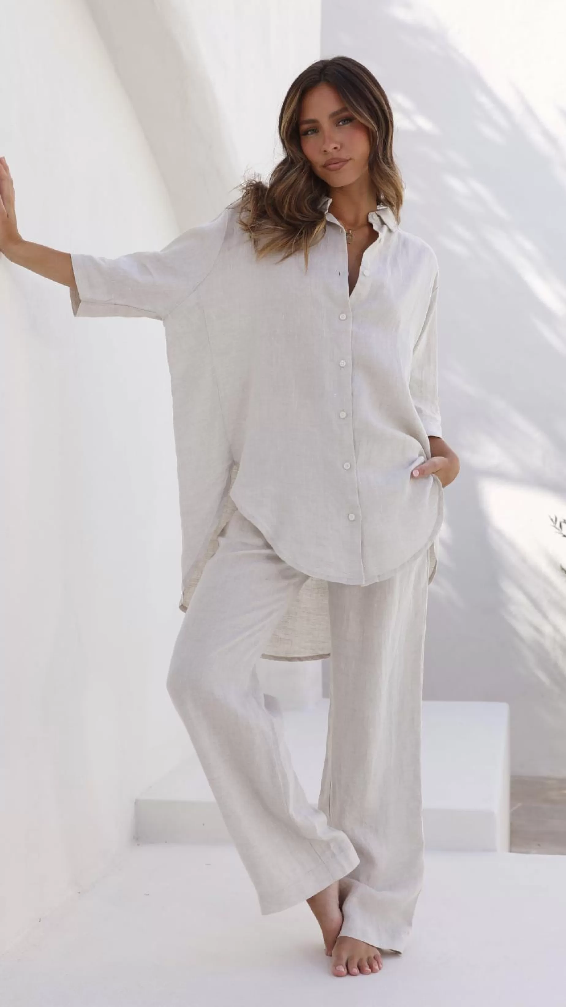 Lounge Linen Longline Shirt - | Billy J Flash Sale