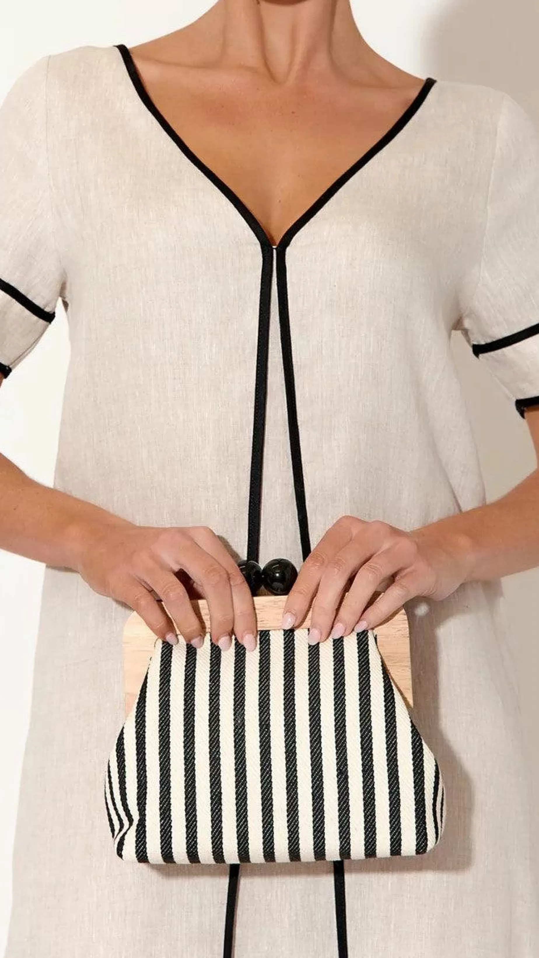 Neve Canvas Stripe Timber Clutch - | Billy J Cheap