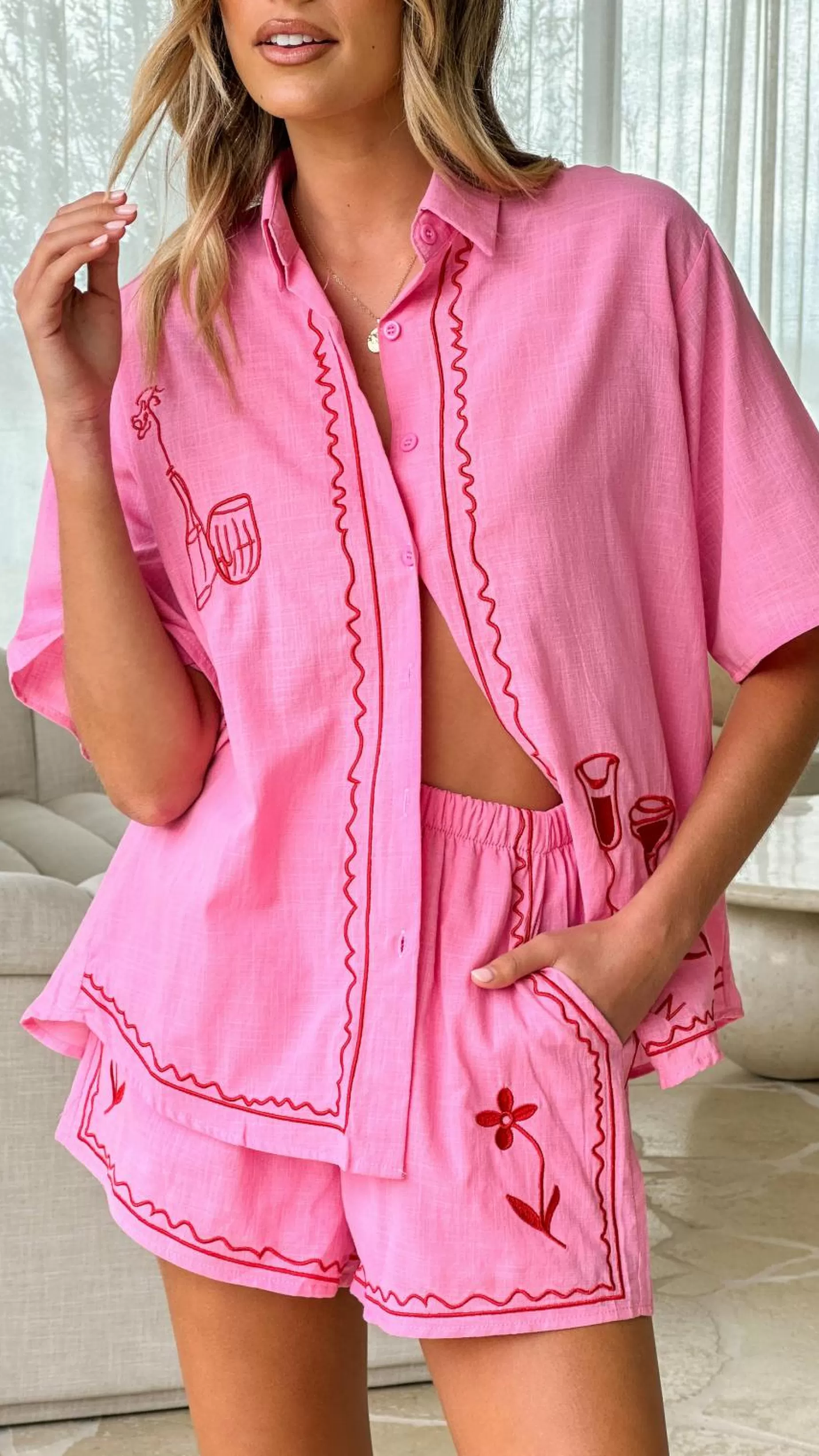 Raine Button Up Shirt And Shorts Set - | Billy J Shop