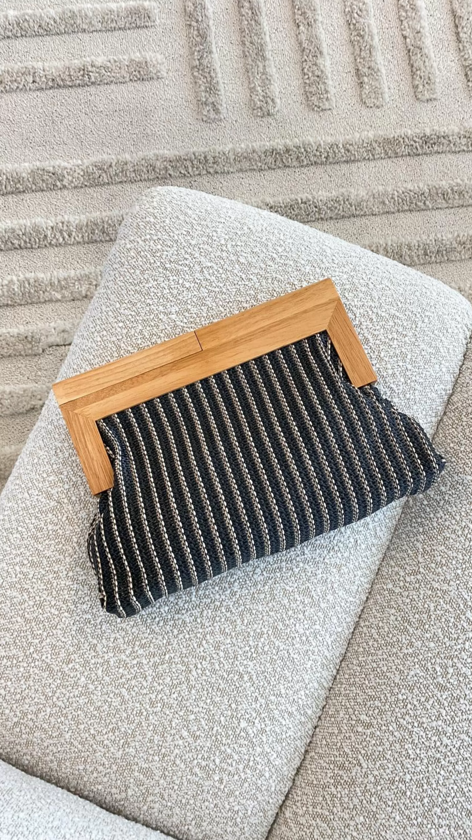 Zoey Thin Stripe Timber Frame Clutch - | Billy J Shop