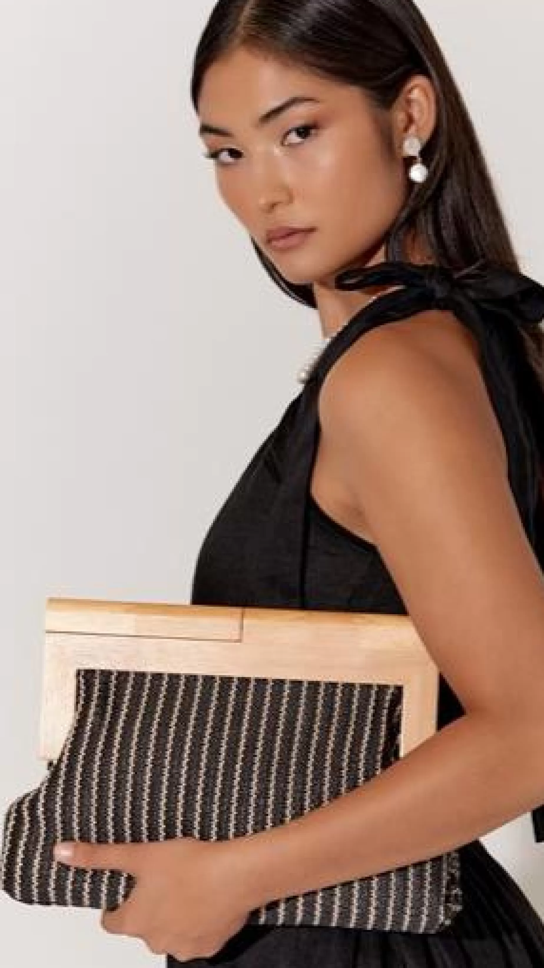 Zoey Thin Stripe Timber Frame Clutch - | Billy J Shop